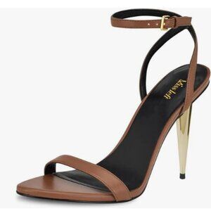 miss left Brown Sexy Metal Heel Ankle Strap Sandals Buckle Up Sky High Heel Shoe
